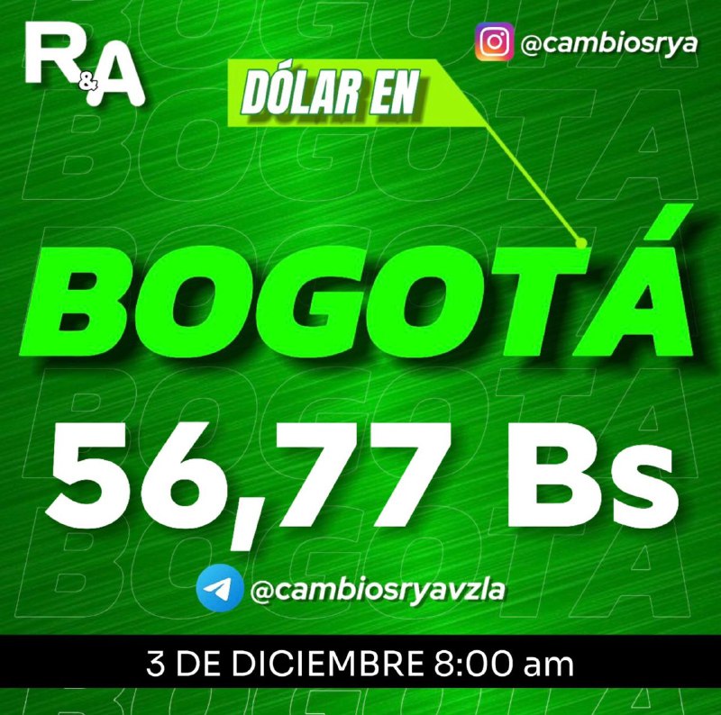 Dolar en Bogotá 56,77 Bs hoy …