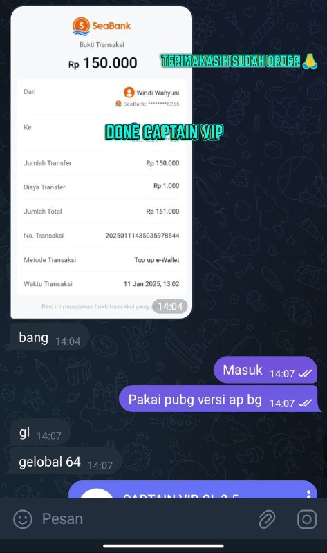 DONE PEMBELIAN CAPTAIN VIP ***✅***