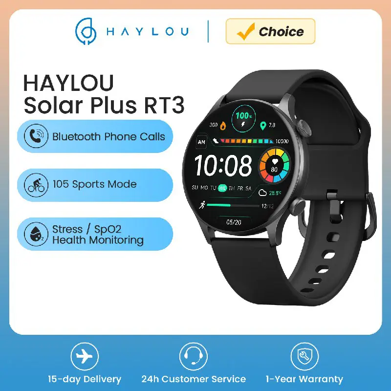 HAYLOU-reloj inteligente Solar Plus RT3, accesorio de pulsera resistente al agua IP68 con Bluetooth, llamadas telefónicas, Pantalla AMOLED de 1,43 …