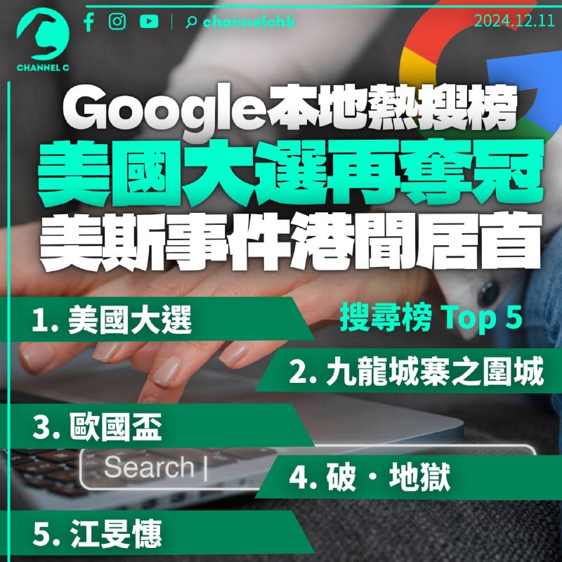 美國大選成Google香港區搜尋第一位 連續兩屆壓倒本地關鍵字 美斯事件成最受關注港聞