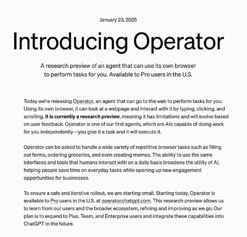 **OpenAI Introduces “Operator”**