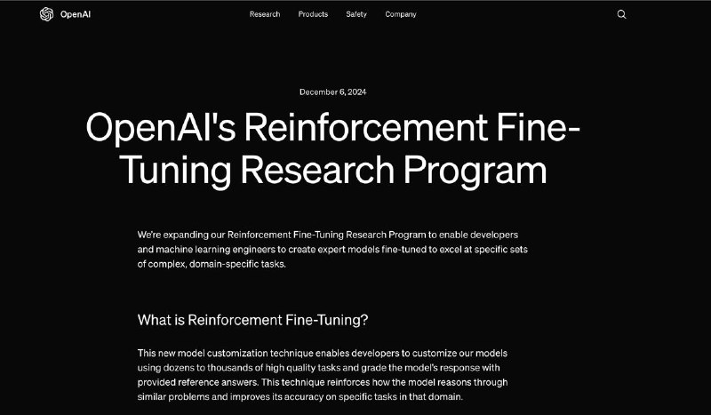 OpenAI announced reinforcement finetuning on day …