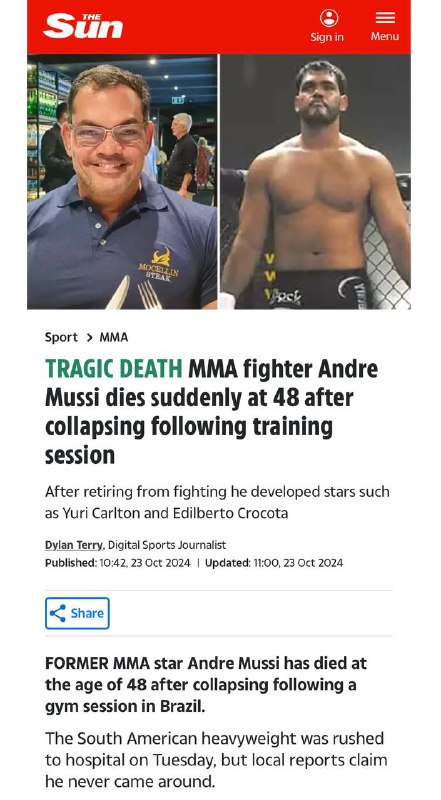 **MMA fighter Andre Mussi dies suddenly …