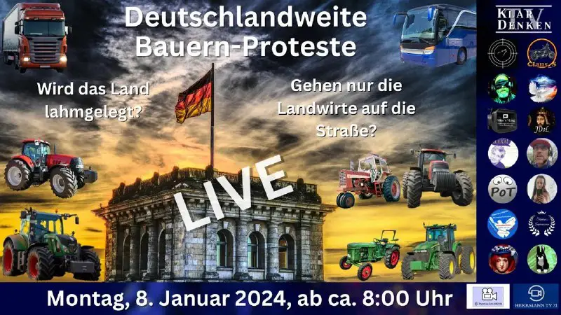 ***🚜*** [Germany ***🇩🇪*** LIVE](https://odysee.com/@Front_Wolf2020:2/bauern-08012024:3) NOW ***🚜***
