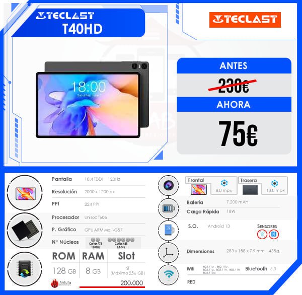 ***✴️*** **Teclast T40HD*****💶*** Precio: 75.72€