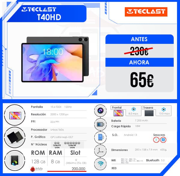 ***✴️*** **Teclast T40HD*****💶*** Precio: 65.73€