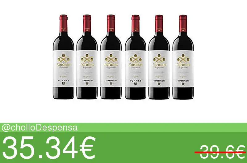 Coronas Crianza, Vino Tinto - 6 botellas de 75 cl, Total: 4500 ml