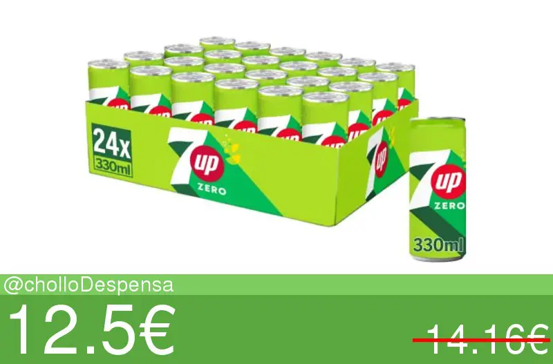 SEVEN UP Zero Refresco de Lima Limón con gas sin azúcar - Pack de 24 x 330 ml