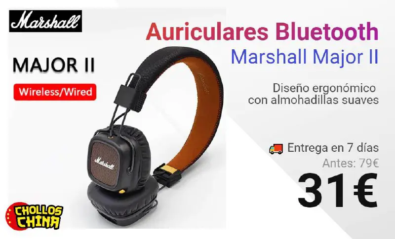 ***💥*****[PRECIO REDUCIDO] Auriculares Bluetooth Marshall Major II por 31€**[***💥***](http://img.chollos.ch/2024/3/1713956400635.jpg)