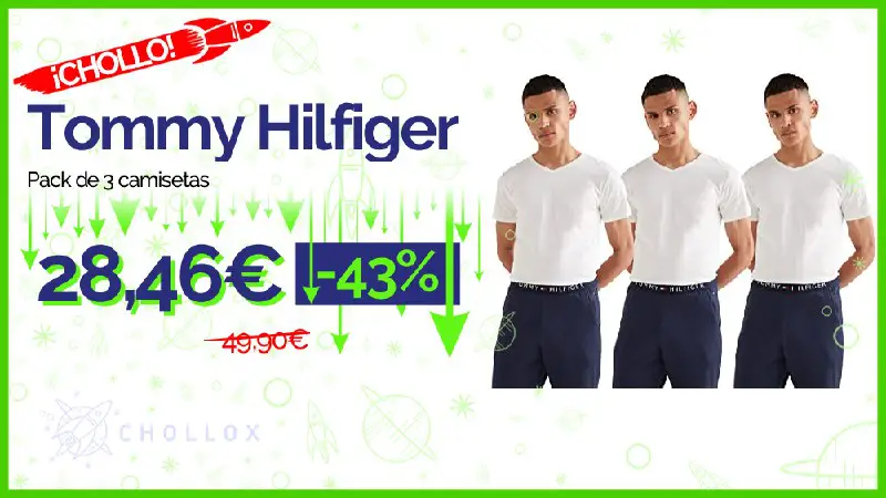 [***💥***](http://cholloimg.com/10z3xz3.png)***🔉*****Tommy Hilfiger - Pack de 3 camisetas para hombre con cuello de pico** [#Amazon](?q=%23Amazon)