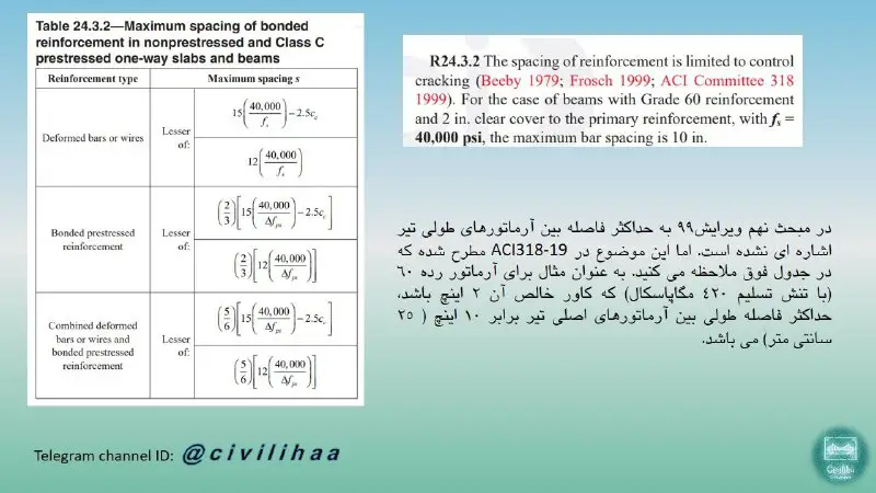 حداکثر فاصله آرماتورهای طولی تیر