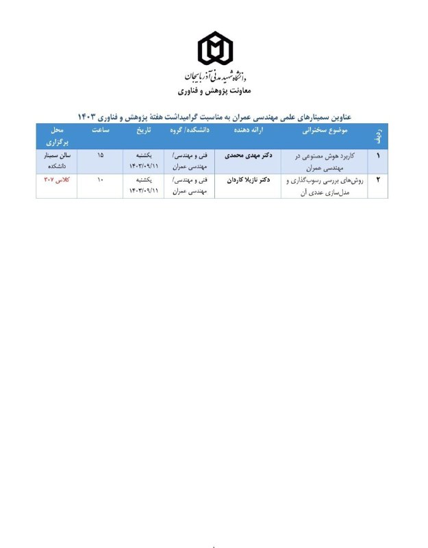 ***?*** کارگروه رشته‌ی مهندسی عمران برگزار …
