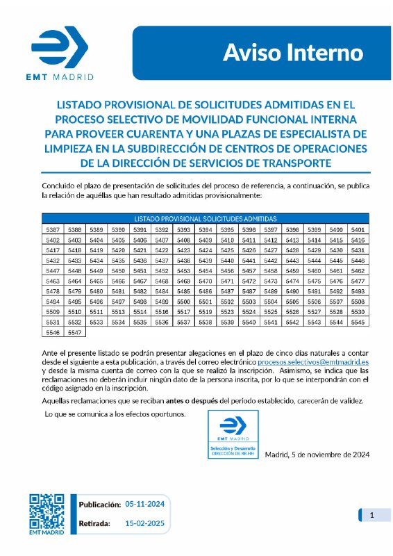 ***👉*** Publicada la información referente al …