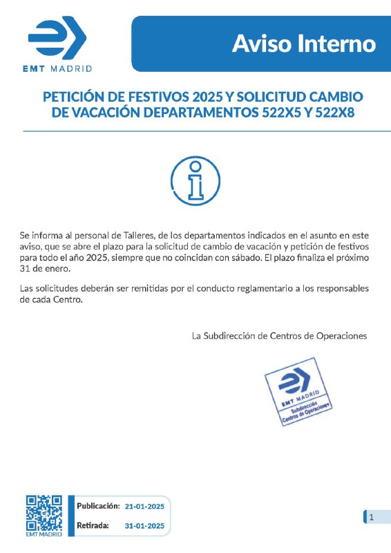 ***?*** Aviso Interno: **petición de festivos …