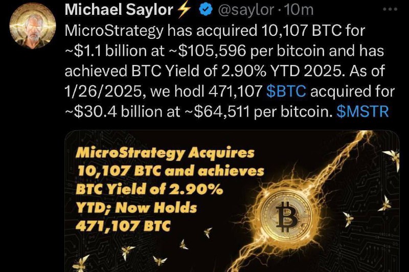 *****🚨***MicroStrategy acquired an additional 10,107 Bitcoins …