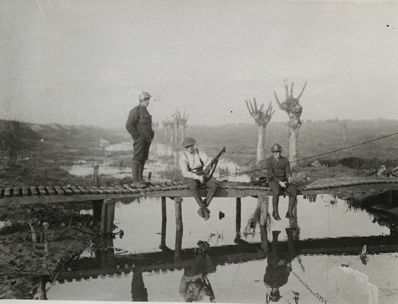 British soldiers on leave fishing behind …