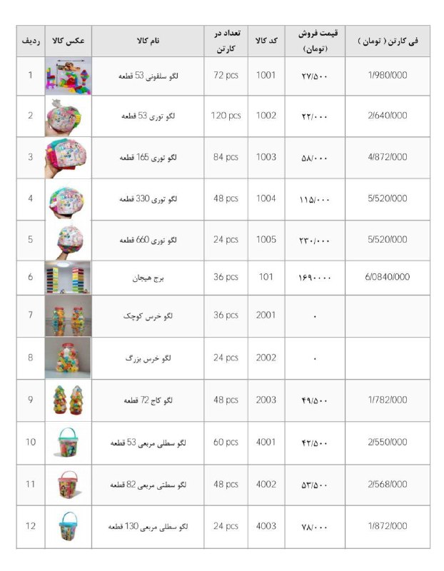 لیست قیمت آبان ماه 1403