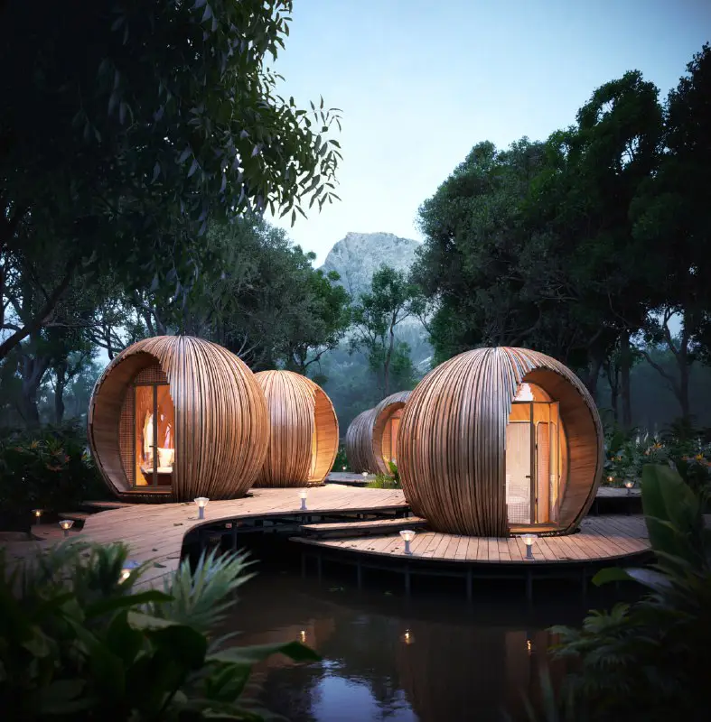 [Wooden cabins in the jungles of …
