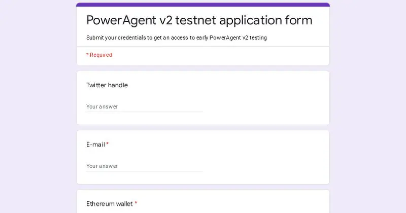 PowerAgent v2 testnet application form