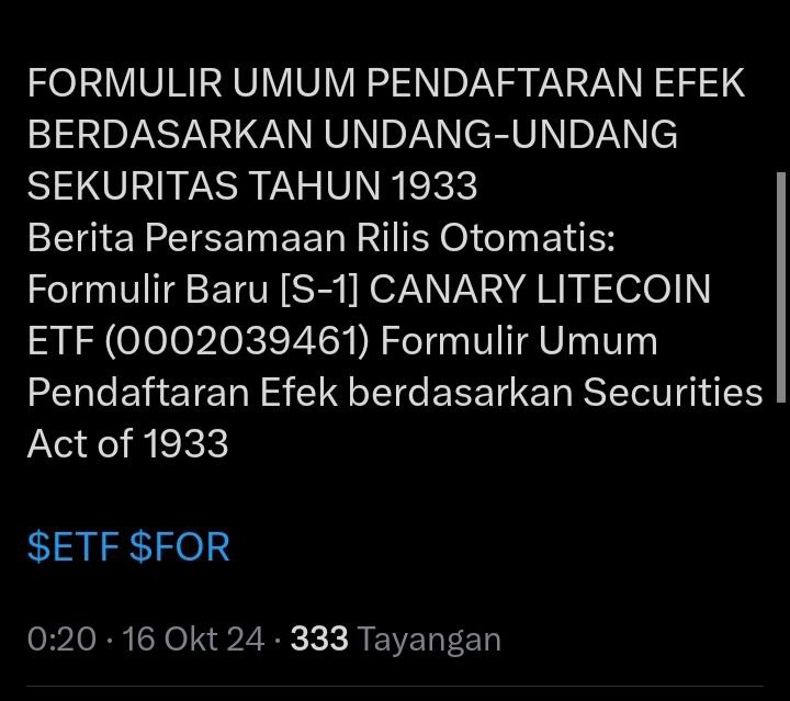 Canary telah mengajukan proposal Litecoin ETF …