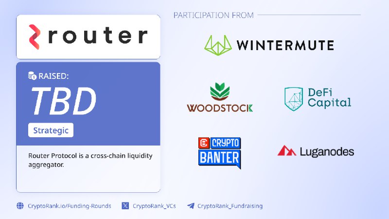 [​​](https://telegra.ph/file/7f42dfae9af29c574fcab.png)[Router Protocol](https://cryptorank.io/ico/router-protocol), a cross-chain liquidity aggregator, has raised a Strategic round with participation from [Wintermute](https://cryptorank.io/funds/wintermute/rounds), [Woodstock Fund](https://cryptorank.io/funds/woodstock-fund/rounds), [DeFi Capital](https://cryptorank.io/funds/defi-capital/rounds), [Crypto …