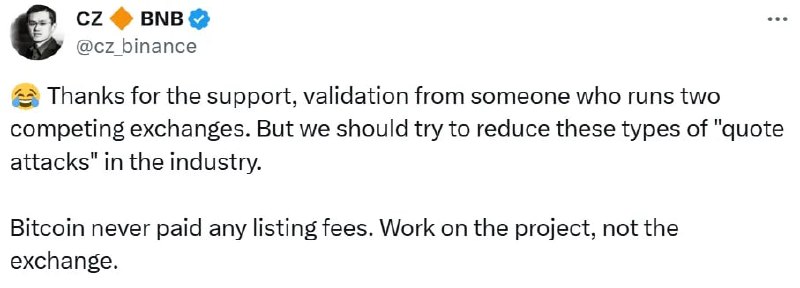 **CZ commented on listing fees on …