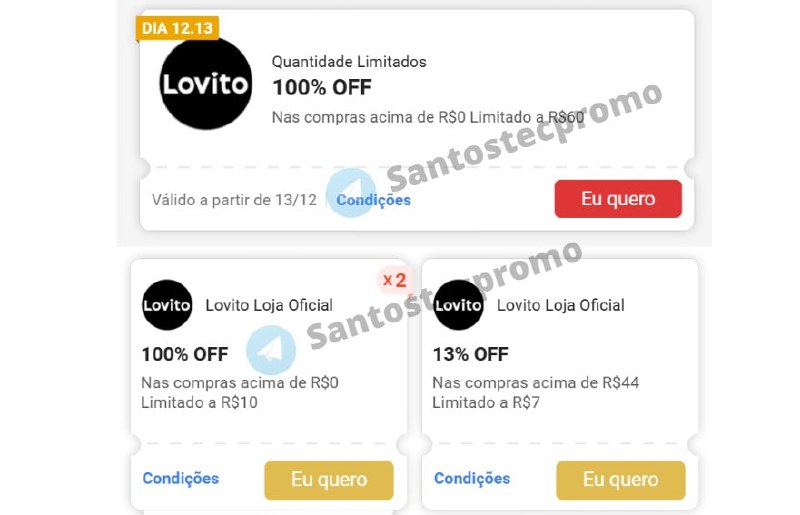 Cupom Shopee 100% OFF Loja Lovito