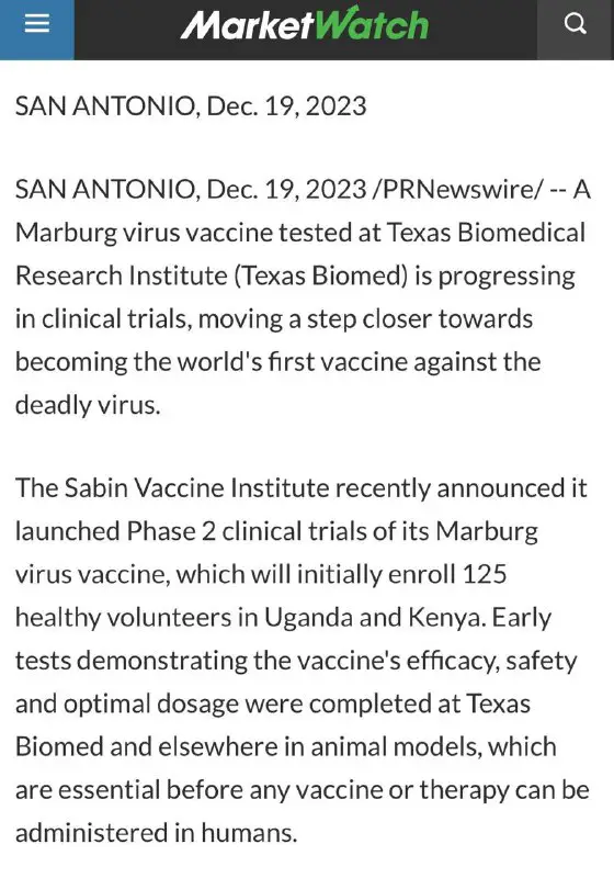 RIGHT ON CUE: Marburg "Vaccine" (think …