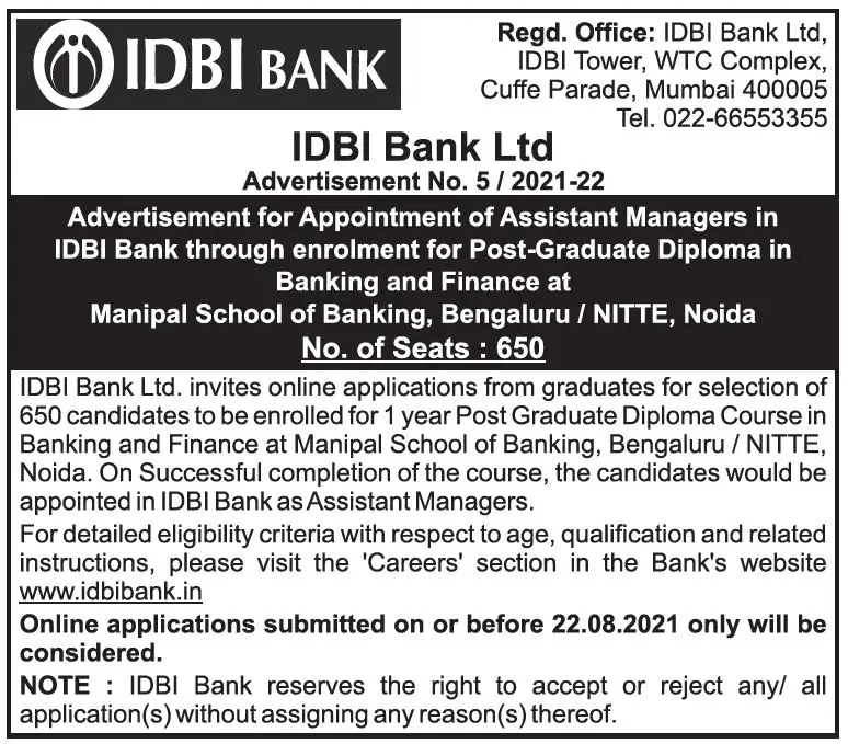 ***🔰*** **IDBI Bank Recruitment 2021: 650 …