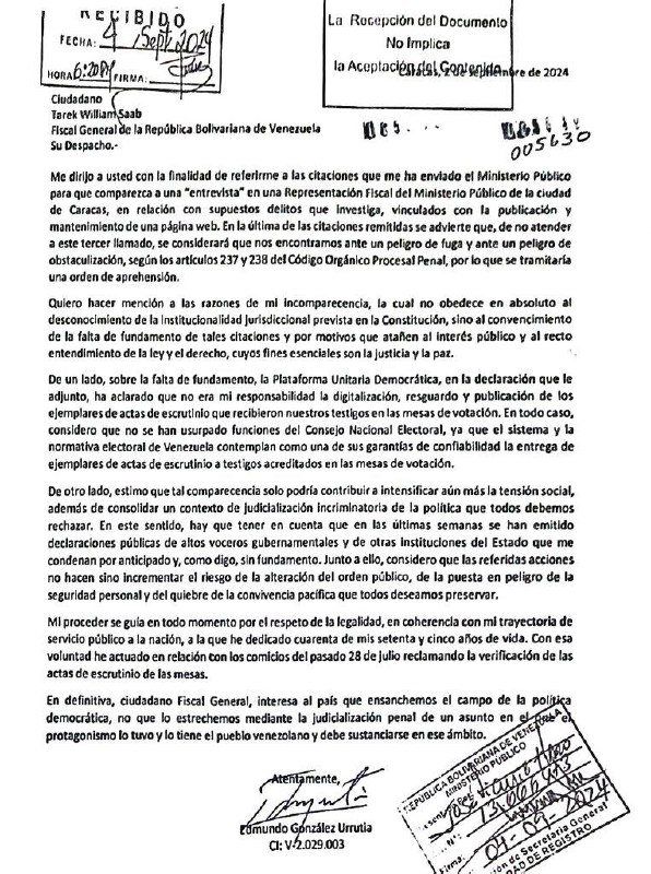 **Venezuela, revelan la carta enviada por …