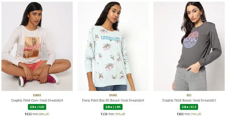 AJIO : Women's Sweatshirts from Rs.150