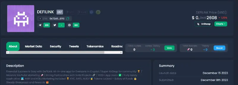 DefiLINK has been listed on coinsniper, …