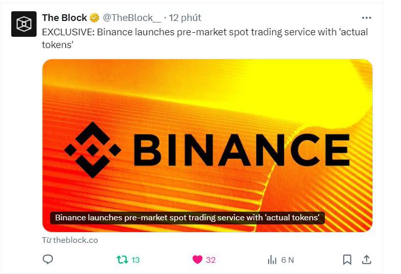 **Binance** [**запускає**](https://www.theblock.co/post/318063/binance-pre-market-spot-trading?utm_source=twitter&amp;utm_medium=social) **свій премаркет***😱*****Топова біржа **Binance,** …