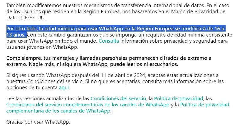 ***📱***La edad mínima para usar WhatsApp …