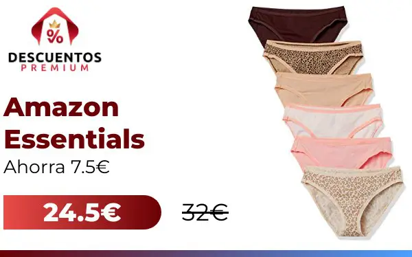 *****🎯*** Amazon Essentials Braguita de bikini de algodón (disponible en tallas grandes) Mujer, Pack de 6, Leopardo, 42**