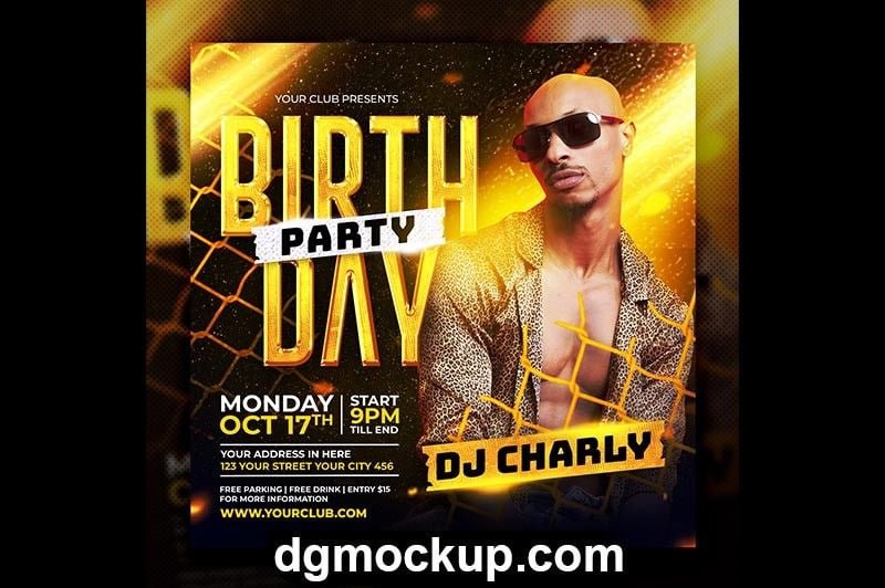 **Club DJ Birthday Party Gold Flyer …