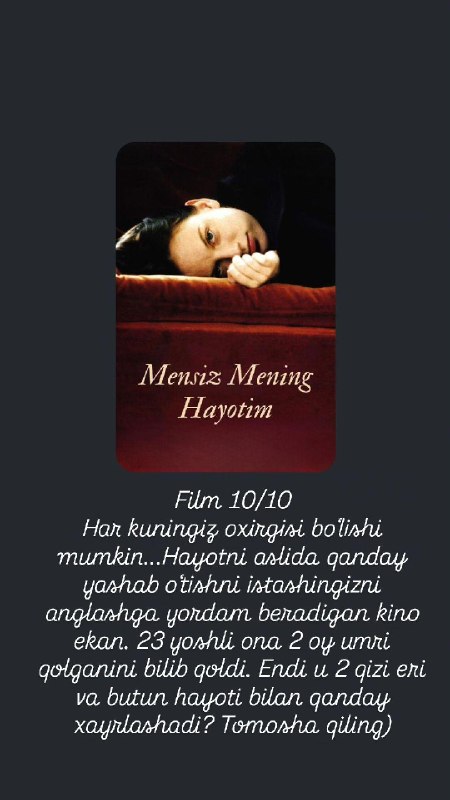 [Mensiz mening hayotim](https://www.google.com/url?sa=t&amp;source=web&amp;rct=j&amp;opi=89978449&amp;url=http://asilmedia.org/12462-mensiz-mening-hayotim-uzbek-tilida-2002-ozbekcha-tarjima-kino-hd.html&amp;ved=2ahUKEwjM_sGu1uqJAxW-HBAIHRJBJ4sQFnoECBsQAQ&amp;usg=AOvVaw1DEvnwg8qnKTdJkyjzbAKD)Kinoni koʻrish uchun yozuv …