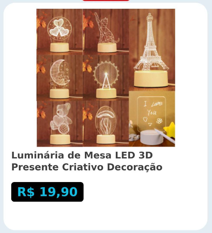 ***🛍️***Luminária de Mesa LED 3D Presente …