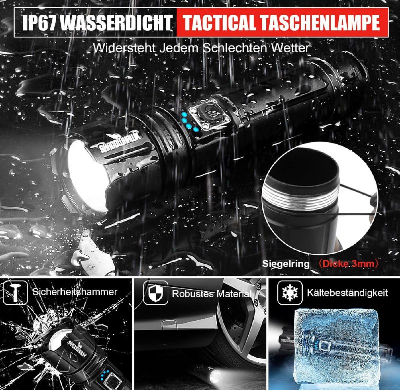 **Shadowhawk LED Taschenlampe – 500.000 Lumen**