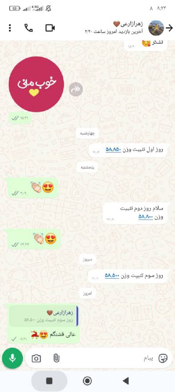 روند کاهش وزن زهرا جان در …