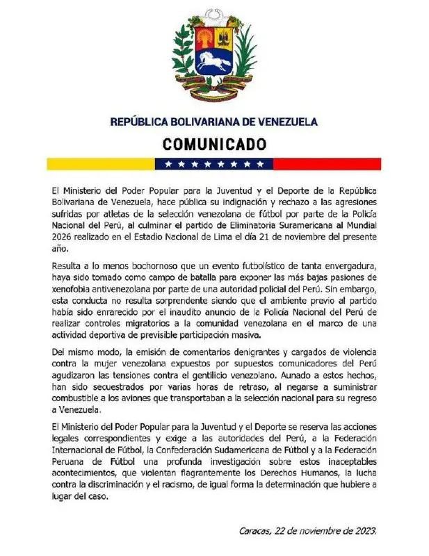 ***🗣******‼️*****Venezuela condena agresión policial contra selección …