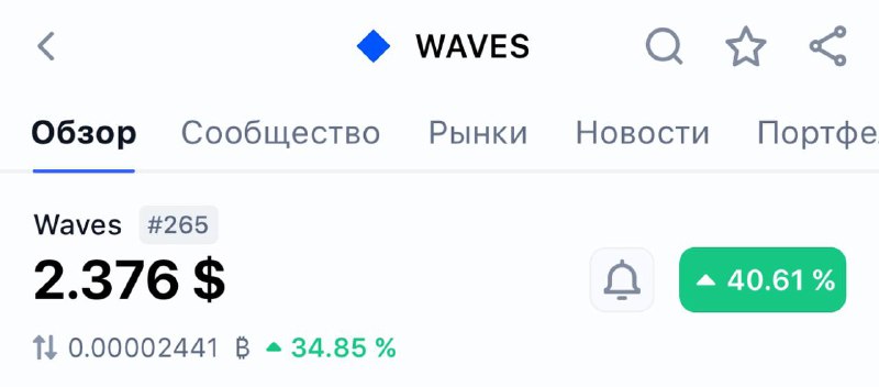 Старичкек Waves взлетел на 40% сегодня