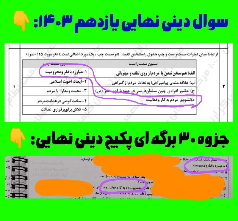 دهمین تطابق 100% سوال دینی نهایی …