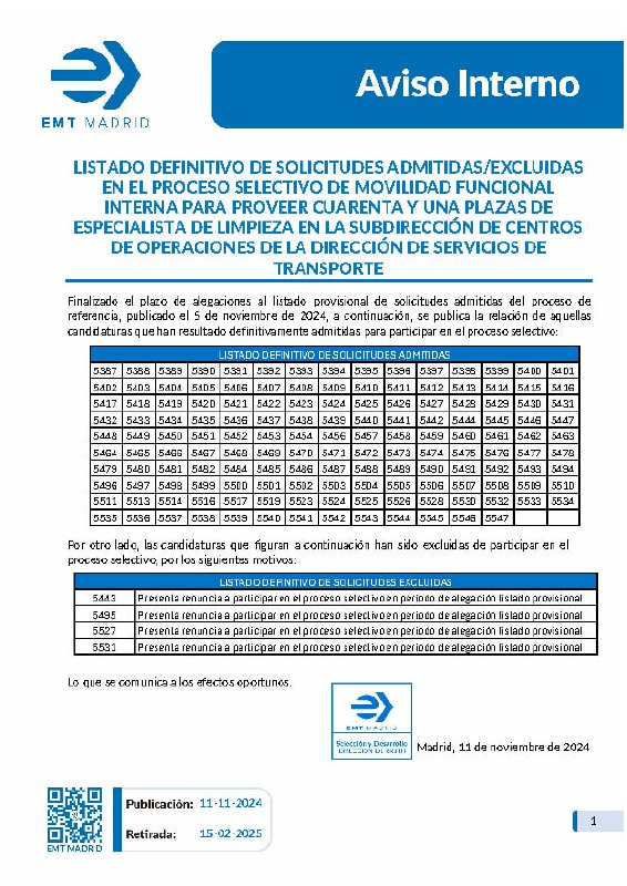 ***👉*** Publicada la información referente al …