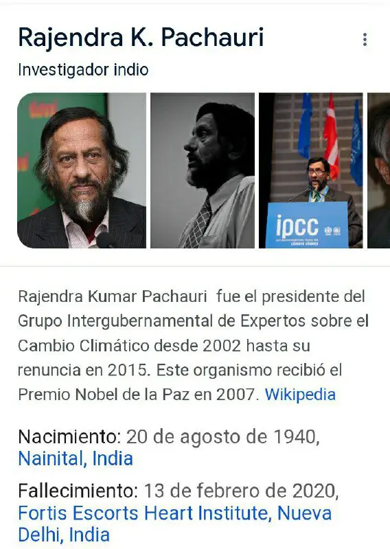 [Rajendra Pachauri](https://elpais.com/internacional/2015/02/24/actualidad/1424780691_398288.html) Presidente del Panel Intergubernamental …