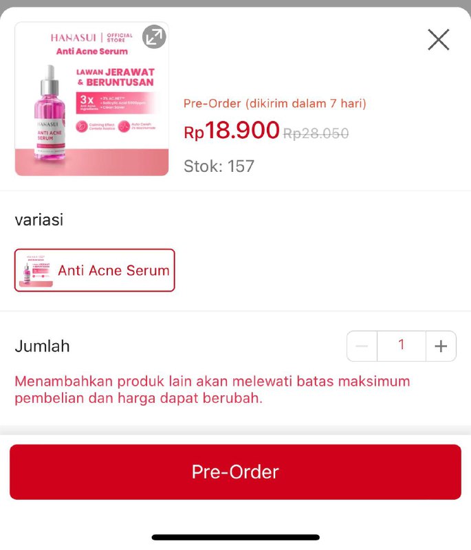 Hanasui Anti Acne Serum - Jerawat …