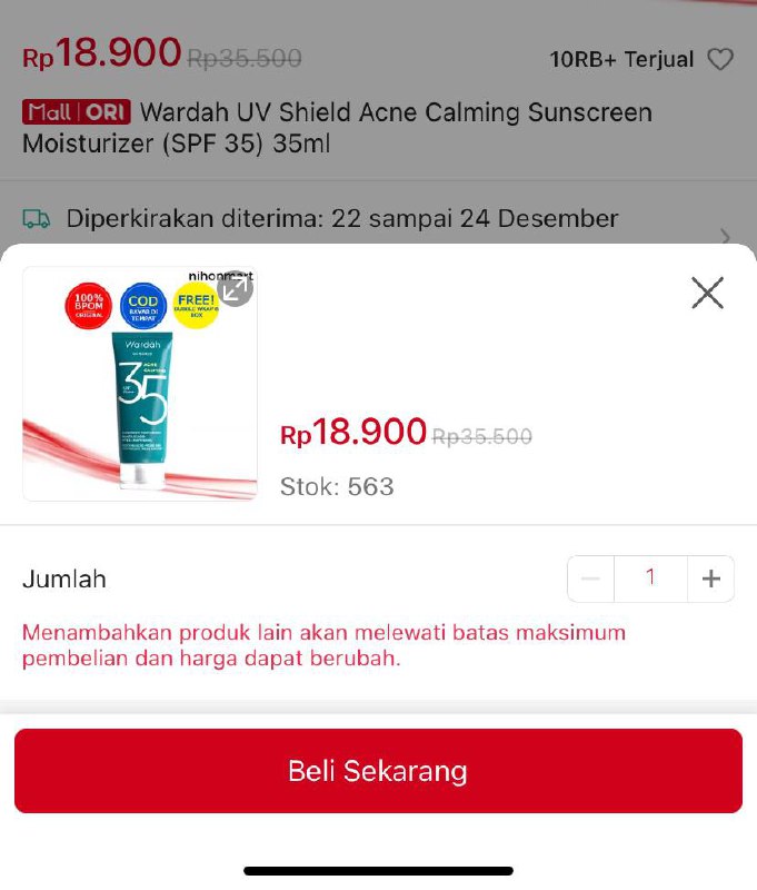 Wardah UV Shield Acne Calming Sunscreen