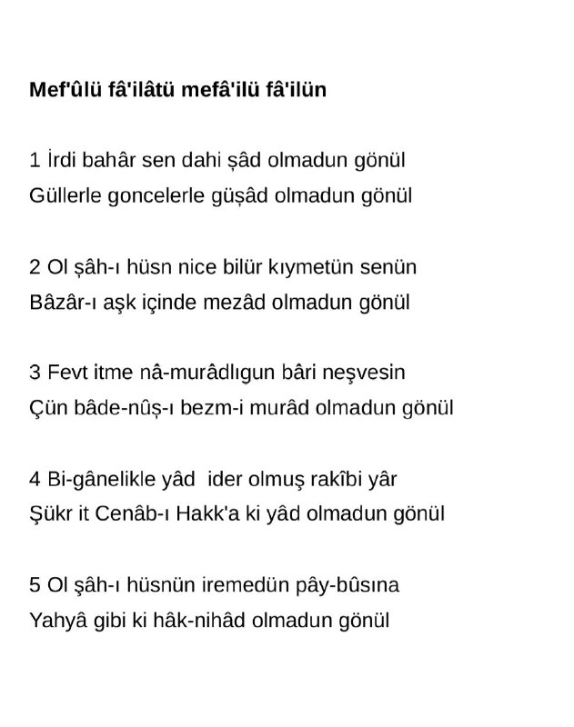 Şeyhülislam Yahyâ Efendi Divanı'ndan