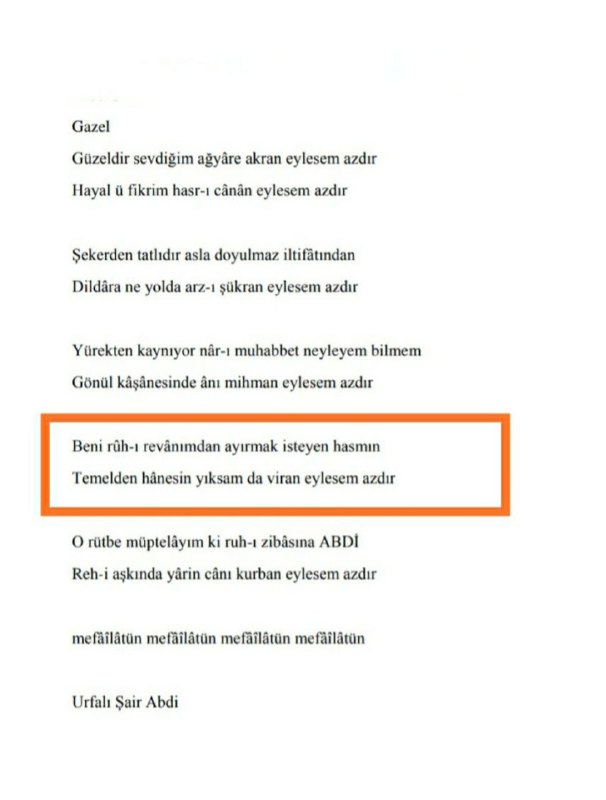 Urfalı Şair Abdî'den bir gazel