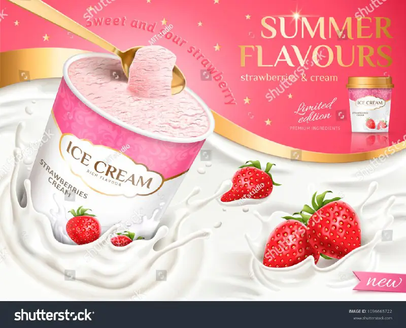 Strawberry ice cream cup with splashing …